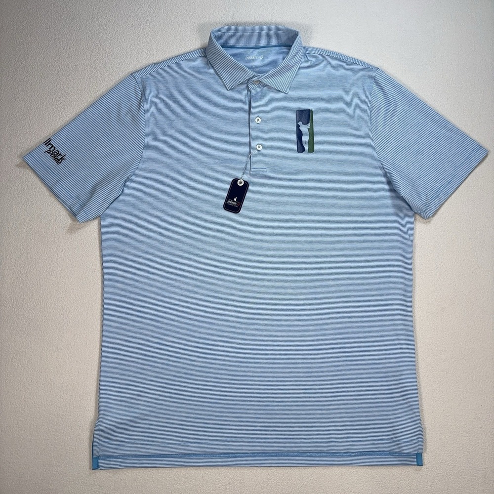 NEW Johnnie-O Performance Jersey Golf Polo Men's L Marverick Blue Lyndonn Stripe